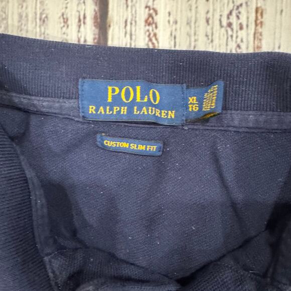 Polo Ralph Lauren Long Sleeve Polo Shirt XL Navy Custom Slim Fit Cotton - Picture 5 of 7